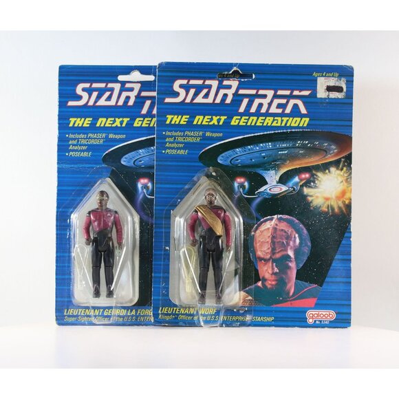 Star Trek TNG Galoob Action Figures Lt Geordi La Forge & Lt Worf 1988 Sealed - Picture 1 of 7